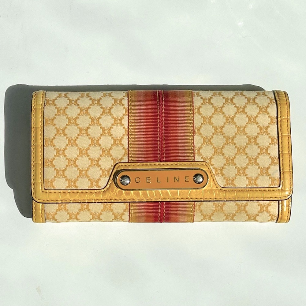 Celine Yellow and Pink Triomphe Pattern Long Wallet Clutch